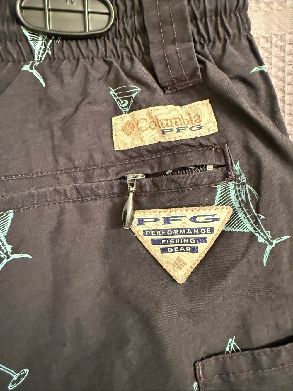 Columbia PFG Black Swim Trunks with Marlin Fish & Martini Cocktail Print - Picture 7 of 10